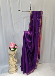 Dark Violet Cotton Maheshwari Saree with Star Flower Buti