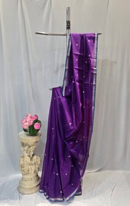 Violet Cotton Maheshwari Saree with Star Flower Buti