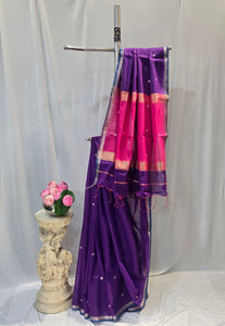 Violet Cotton Maheshwari Saree with Star Flower Buti