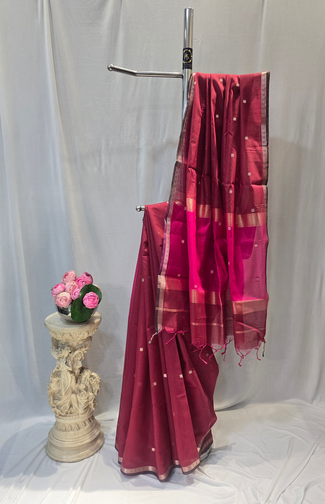 Maroon Cotton Maheshwari Saree with Star Flower Buti