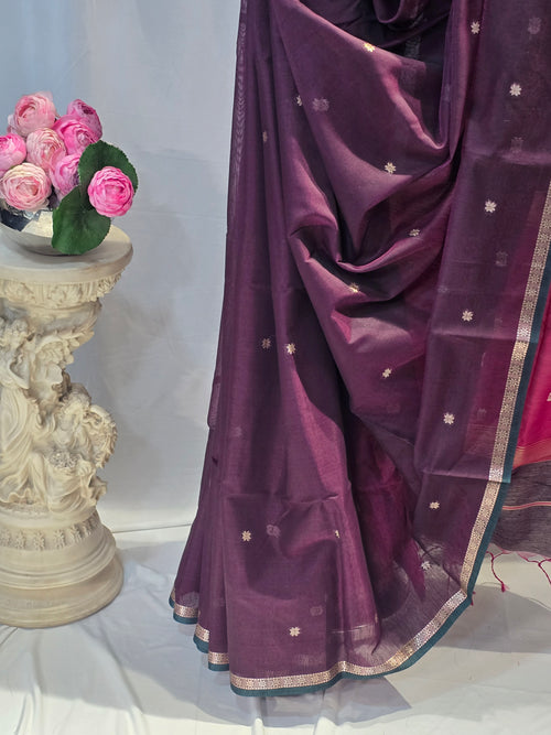 Maroon Cotton Maheshwari Saree with Star Flower Buti