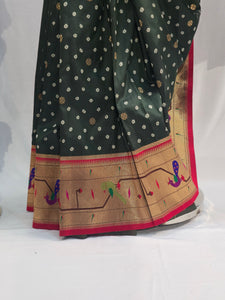 Mehendi Green Soft Silk Saree with Bandhani & Mor Popat Border