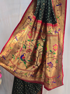 Mehendi Green Soft Silk Saree with Bandhani & Mor Popat Border