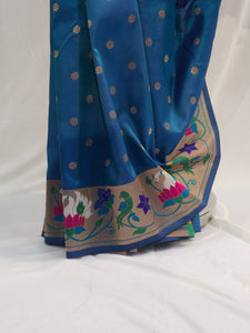 Peacock Blue Soft Silk Saree with Flower Butti & Rajhans Border