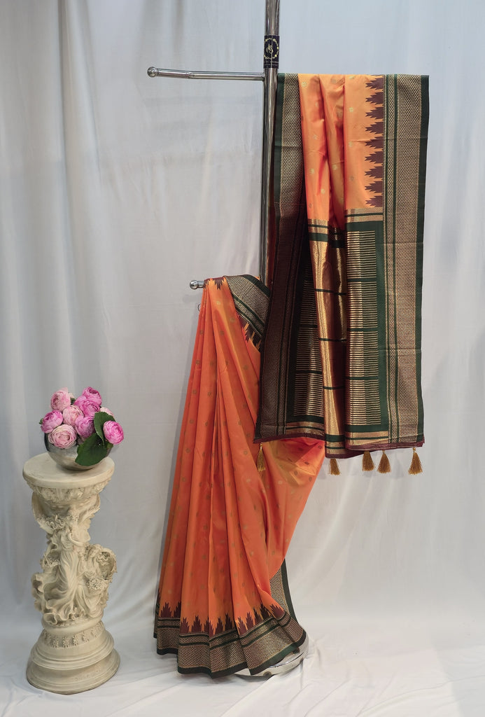 Mango Yellow Soft Silk Saree with Narali Border & Karnaphuli Butta