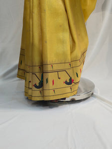 Yellow Soft Silk Tissue Bangdi Mor Paithani Saree