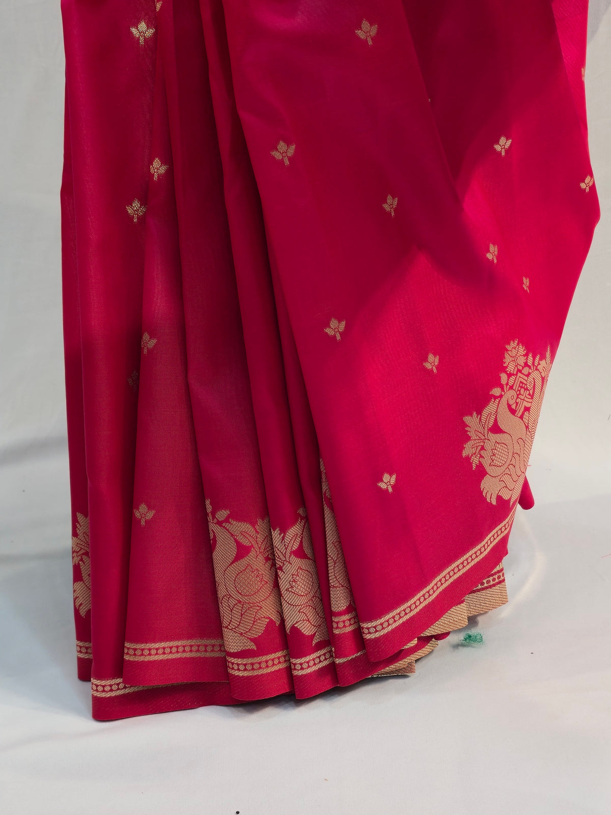 Crimson Soft Silk Saree with Peacock Motif & Open Border