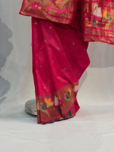 Rani Pink Soft Silk Saree with Round Butti & Rajhans Border
