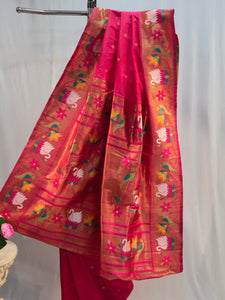 Rani Pink Soft Silk Saree with Round Butti & Rajhans Border