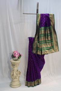 Purple Soft Silk Saree with Peacock Border & Flower Butti