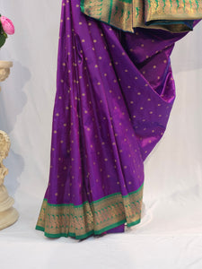 Purple Soft Silk Saree with Peacock Border & Flower Butti