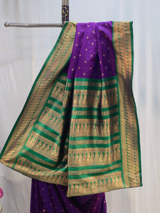 Purple Soft Silk Saree with Peacock Border & Flower Butti