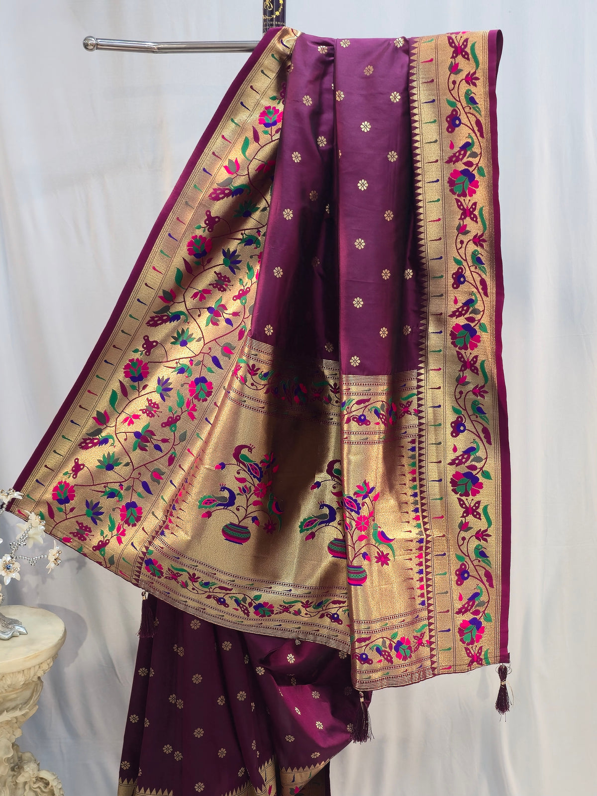 Wine Soft Silk Saree with Elegant Big Border