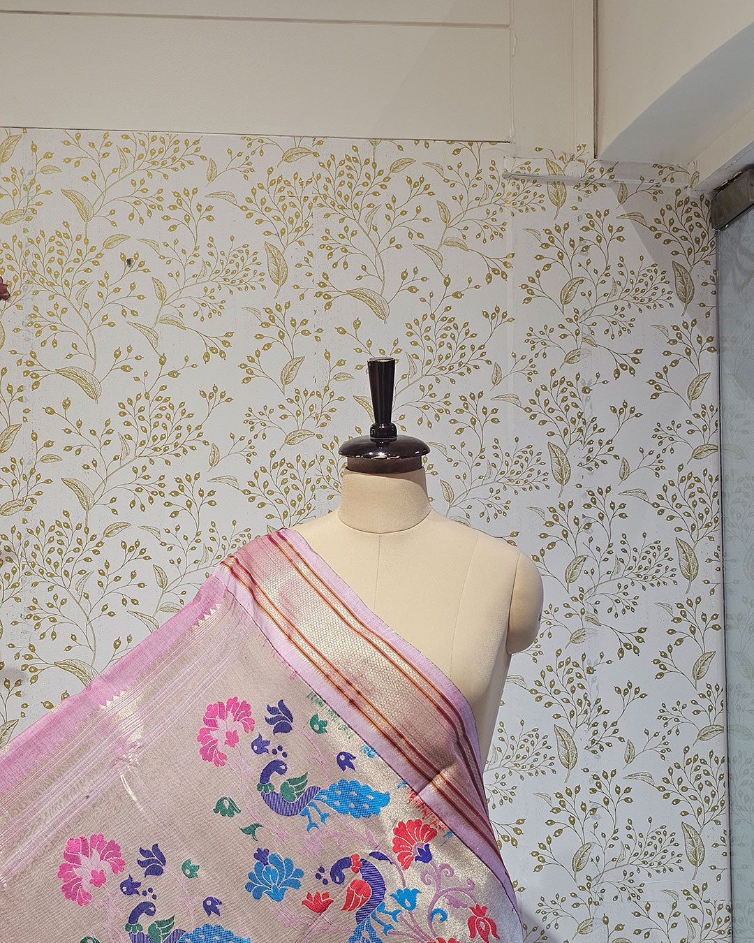 Cotton Paithani Saree  Pure Cotton with Narali Border & Peacock Double Pallu