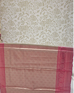 Tissue Kanjivaram Saree Light Gold Zari Lining & Designer Butti with Skirt Border