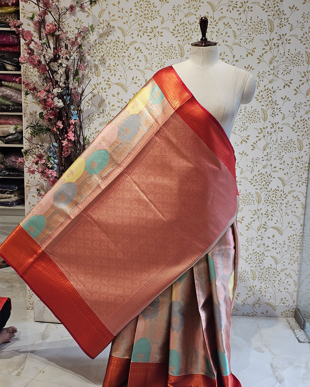 Banarasi Tissue Saree  Copper Designer Border with Rangkat Design & Brocade Pallu
