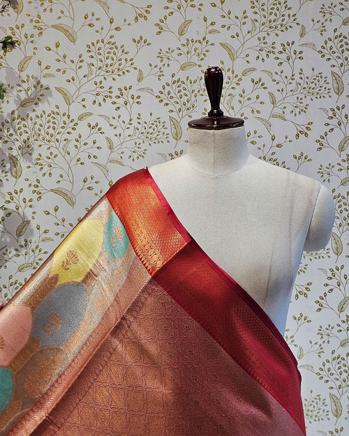 Banarasi Tissue Saree  Copper Designer Border with Rangkat Design & Brocade Pallu