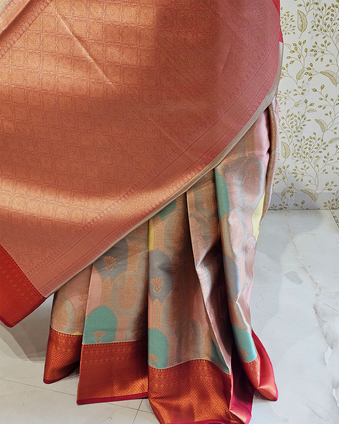Banarasi Tissue Saree  Copper Designer Border with Rangkat Design & Brocade Pallu
