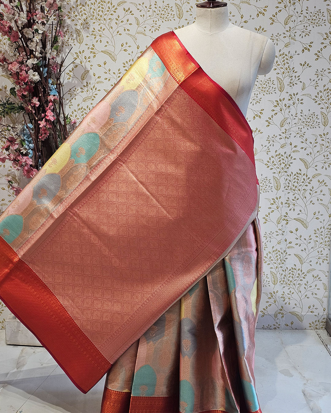 Banarasi Tissue Saree  Copper Designer Border with Rangkat Design & Brocade Pallu