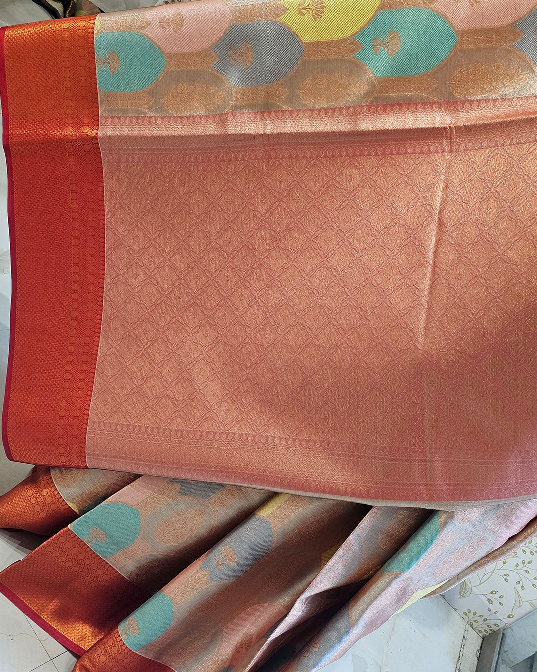 Banarasi Tissue Saree  Copper Designer Border with Rangkat Design & Brocade Pallu