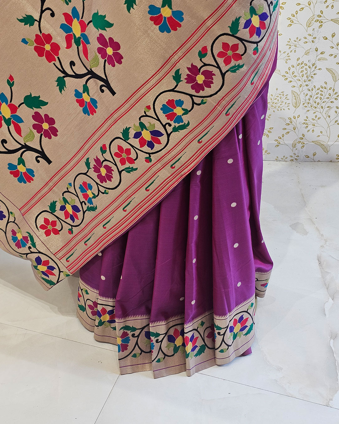 Lotus Paithani Saree  Soft Silk with Lotus Border & Floral Pallu