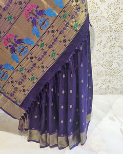 Cotton Paithani Saree  Pure Cotton with Narali Border & Peacock Single Pallu