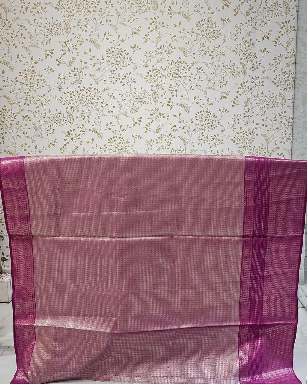 Tissue Kanjivaram Saree Light Gold Zari Leaf Butti & Skirt Border with Brocade Pallu