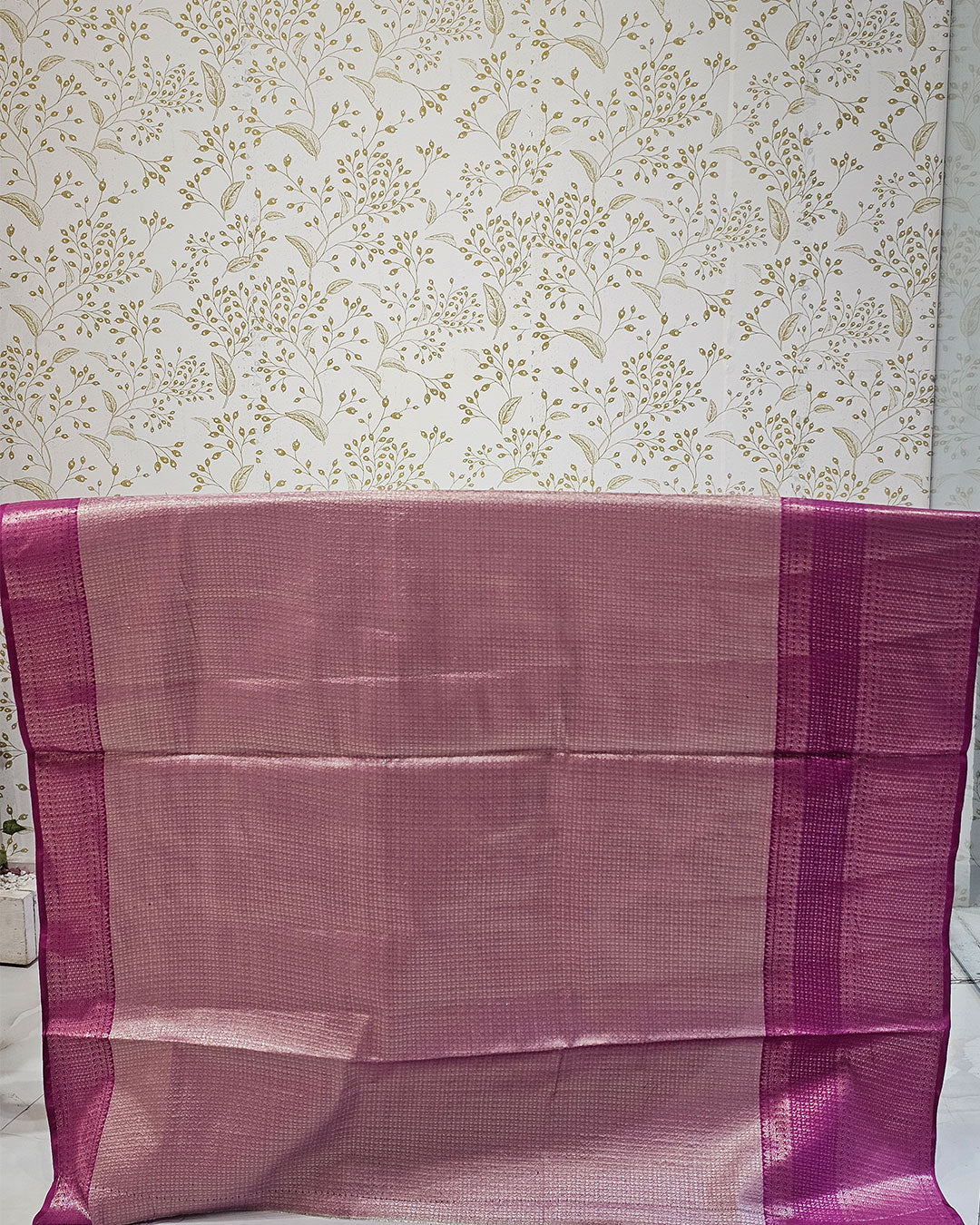 Tissue Kanjivaram Saree Light Gold Zari Leaf Butti & Skirt Border with Brocade Pallu