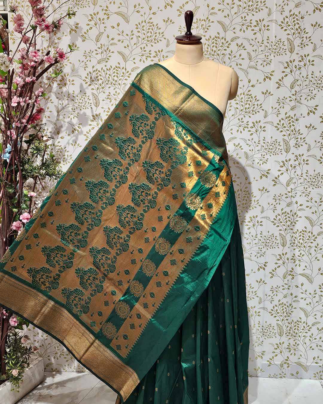 Copper Paithani Silk Saree  Premium Soft Silk with Zari Border & Brocade Pallu