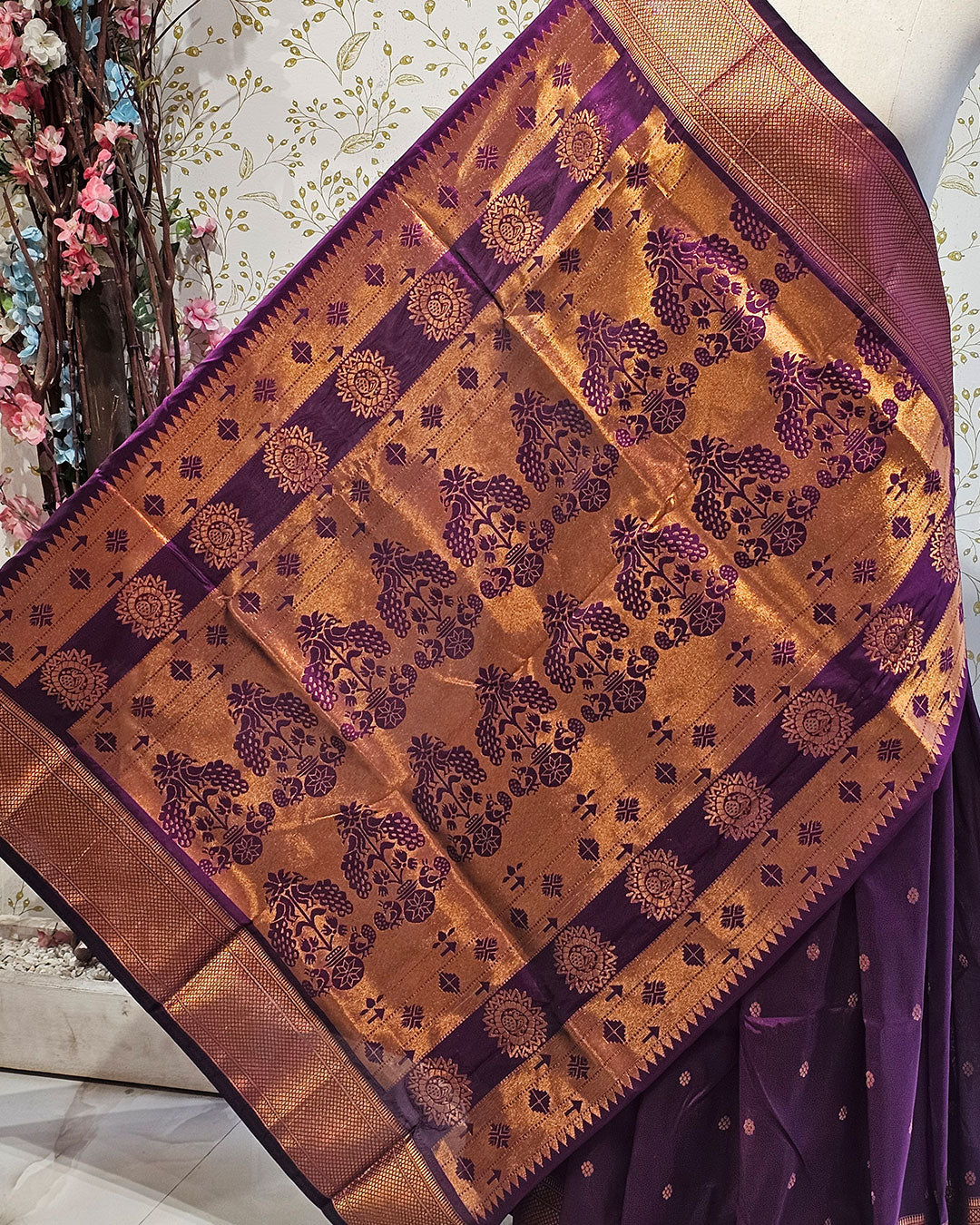 Copper Paithani Silk Saree  Premium Soft Silk with Zari Border & Brocade Pallu