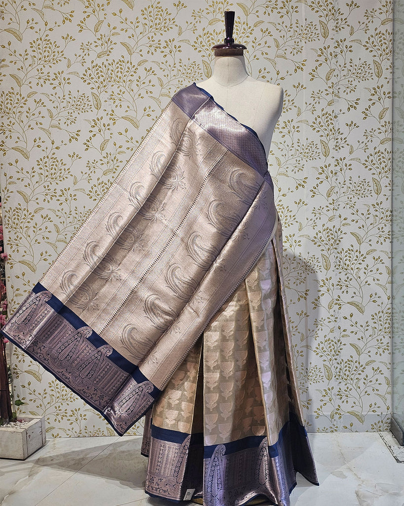 Tissue Kanjivaram Saree  Paisley Butti Border & Brocade Designer Pallu