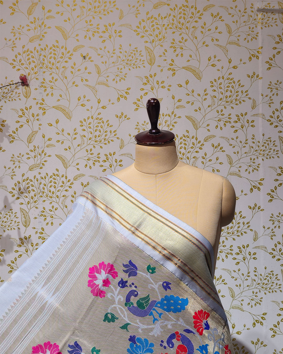 Cotton Paithani Saree  Pure Cotton with Narali Border & Peacock Double Pallu