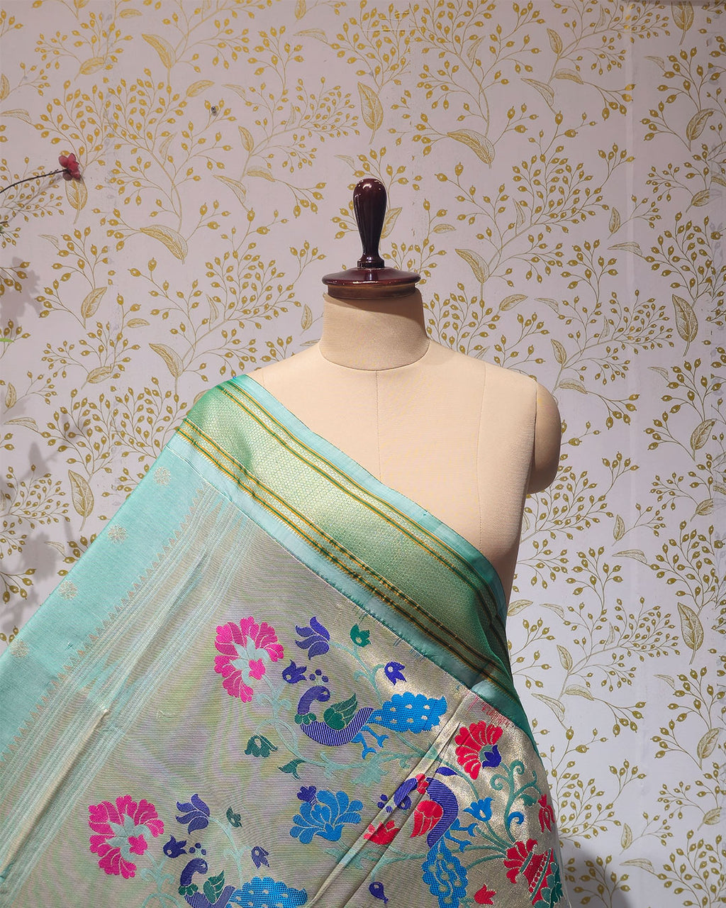 Cotton Paithani Saree  Pure Cotton with Narali Border & Peacock Double Pallu