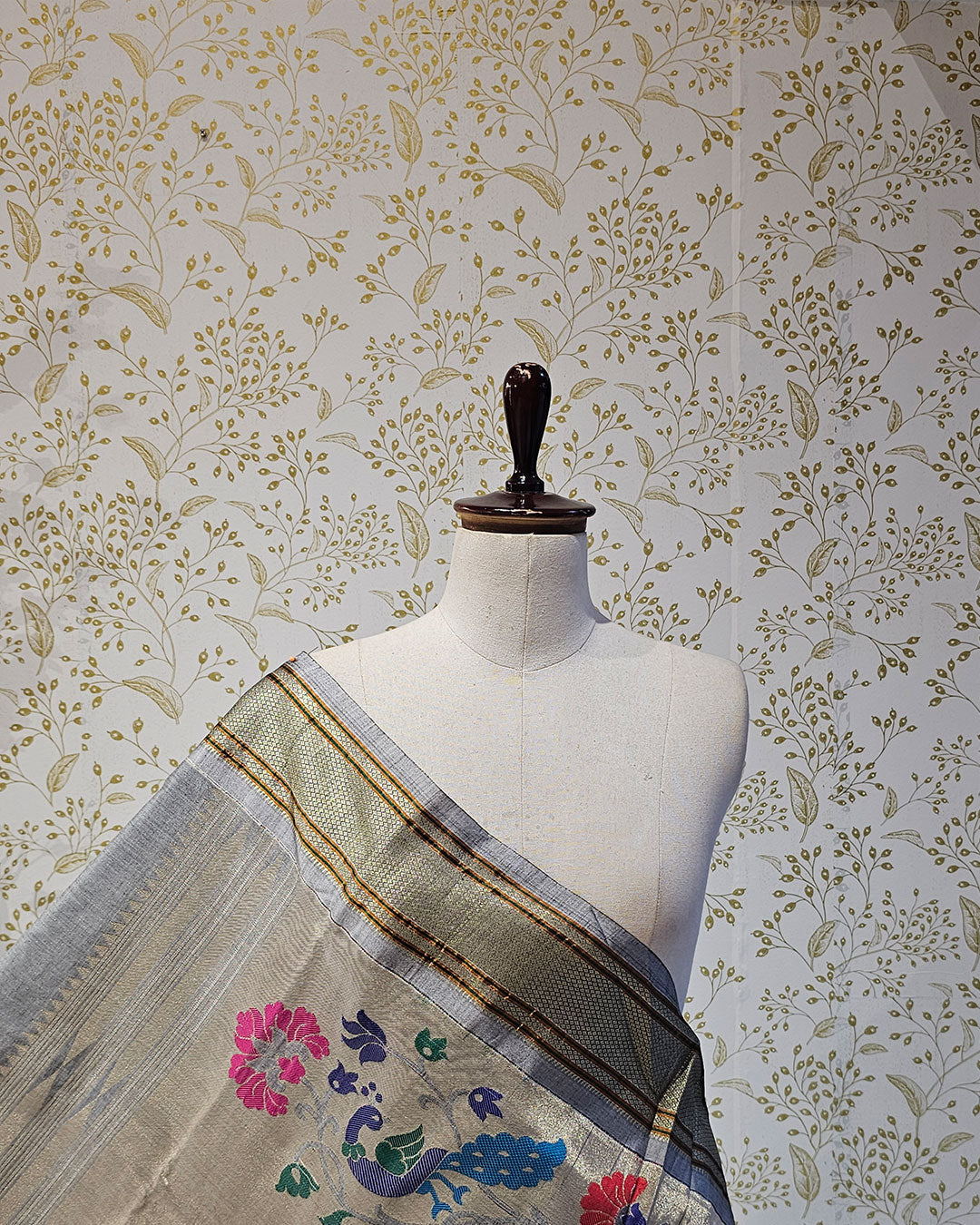 Cotton Paithani Saree  Pure Cotton with Narali Border & Peacock Double Pallu
