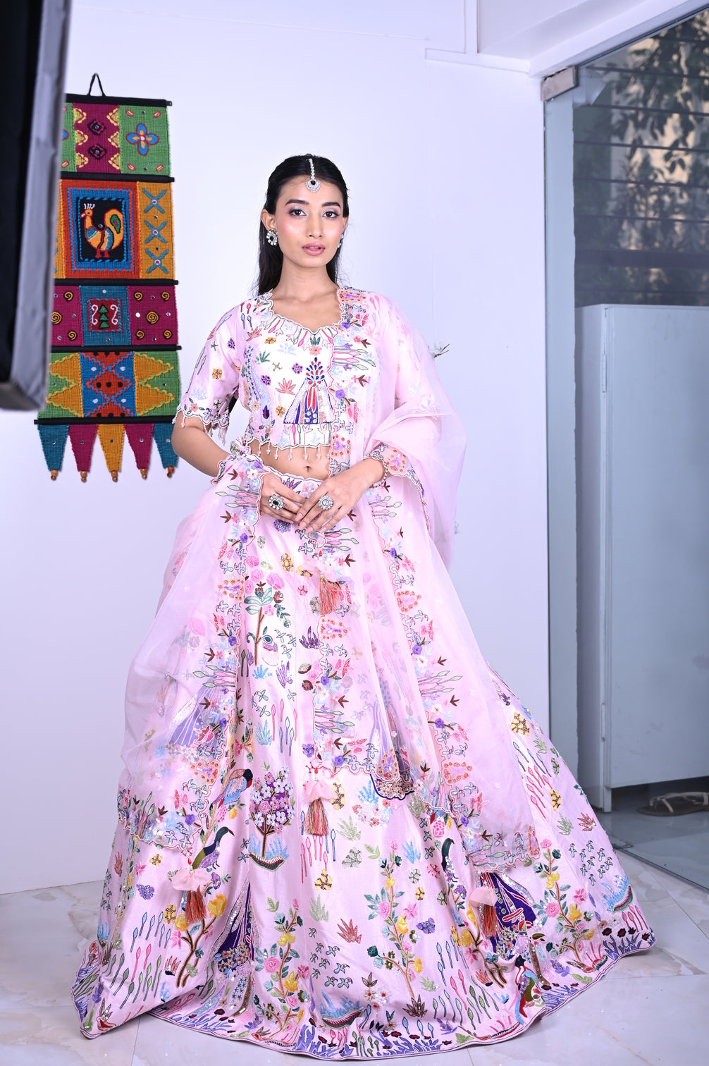 Raw Silk & Organza Floral Kali Style Bridal Lehenga