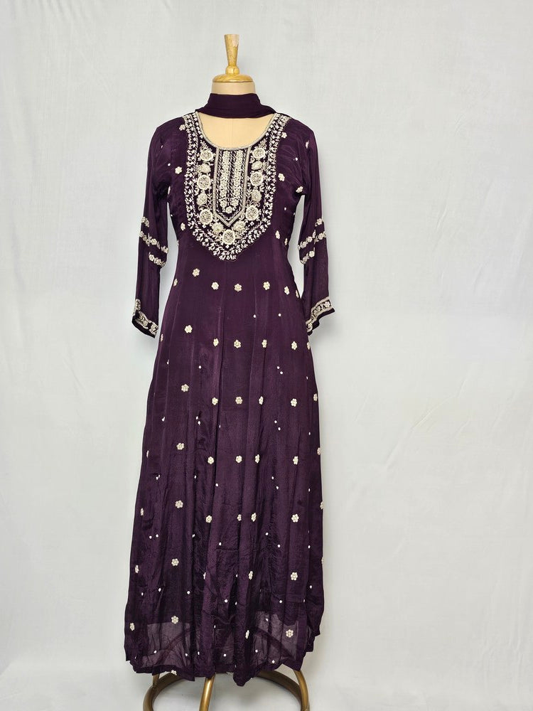 Chiffon Anarkali Kurta Set with Pearl & Sequin Hand Embroidery