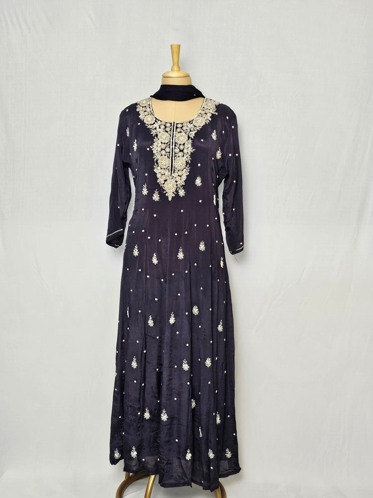 Chiffon Anarkali Kurta Set with Katdana & Sequin Hand Embroidery