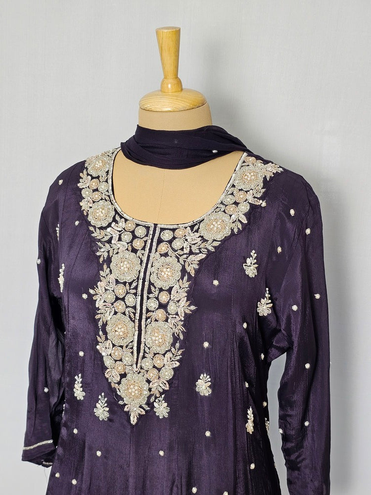 Chiffon Anarkali Kurta Set with Katdana & Sequin Hand Embroidery