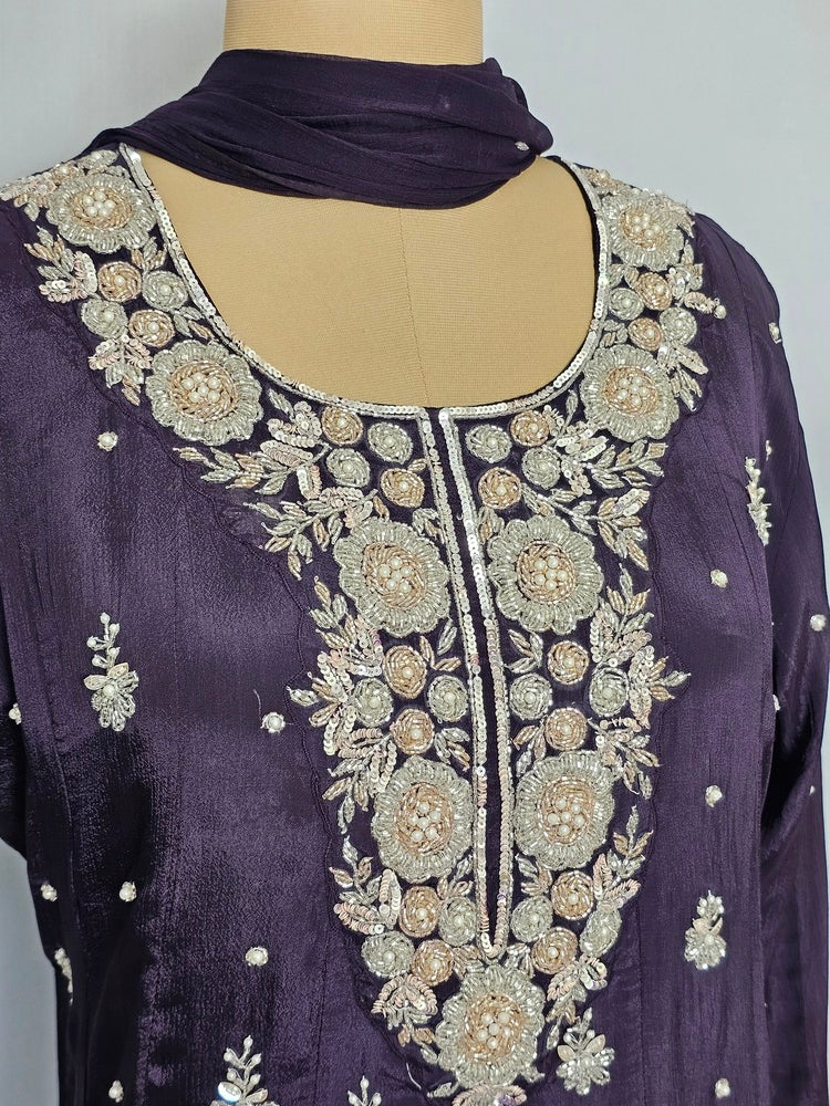 Chiffon Anarkali Kurta Set with Katdana & Sequin Hand Embroidery