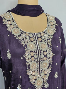 Chiffon Anarkali Kurta Set with Katdana & Sequin Hand Embroidery