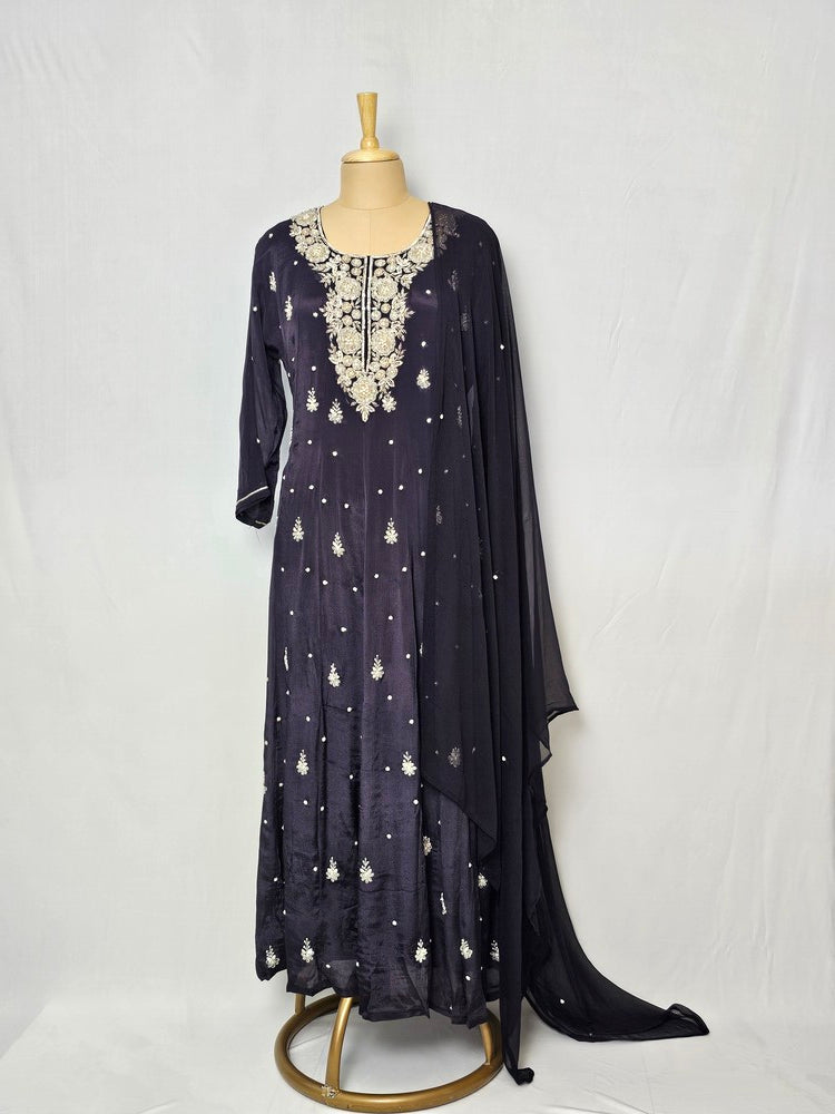 Chiffon Anarkali Kurta Set with Katdana & Sequin Hand Embroidery