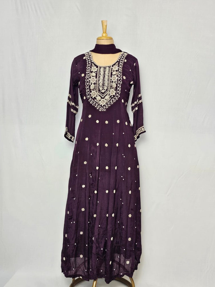 Chiffon Anarkali Kurta Set with Pearl & Sequin Hand Embroidery