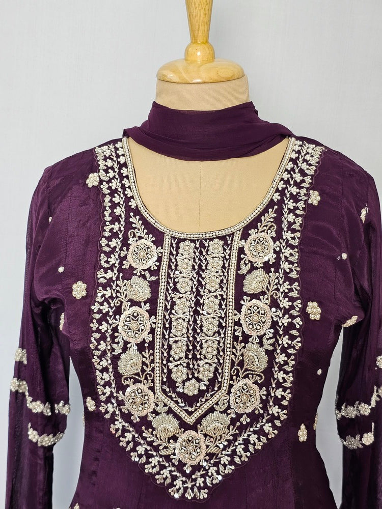 Chiffon Anarkali Kurta Set with Pearl & Sequin Hand Embroidery