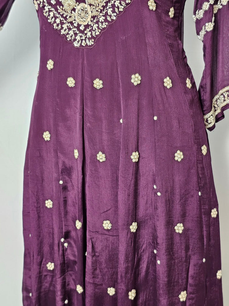 Chiffon Anarkali Kurta Set with Pearl & Sequin Hand Embroidery