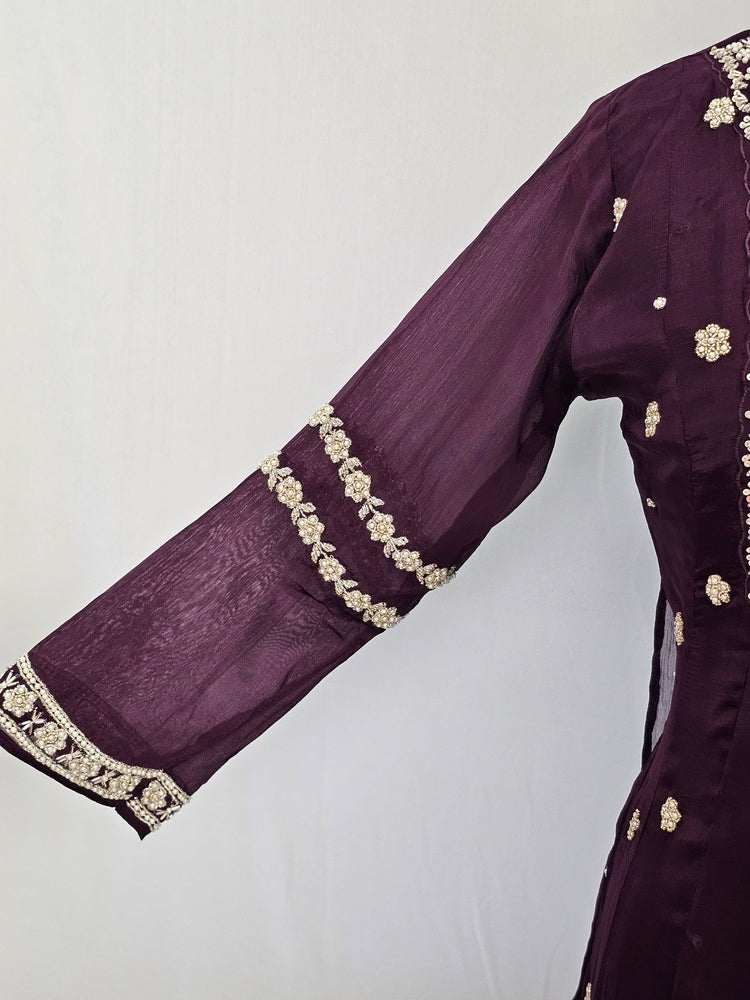 Chiffon Anarkali Kurta Set with Pearl & Sequin Hand Embroidery