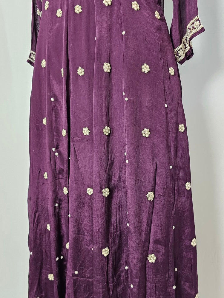 Chiffon Anarkali Kurta Set with Pearl & Sequin Hand Embroidery