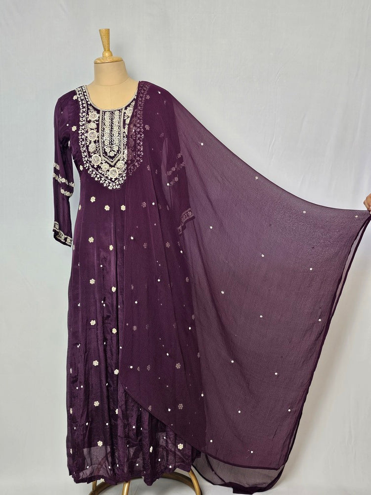 Chiffon Anarkali Kurta Set with Pearl & Sequin Hand Embroidery