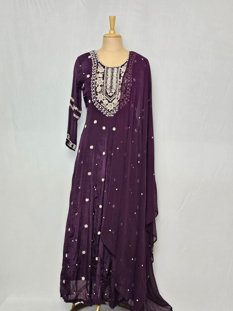 Chiffon Anarkali Kurta Set with Pearl & Sequin Hand Embroidery