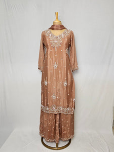 Embroidered Chiffon Kurta Palazzo Set with Zari Detailing