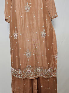 Embroidered Chiffon Kurta Palazzo Set with Zari Detailing